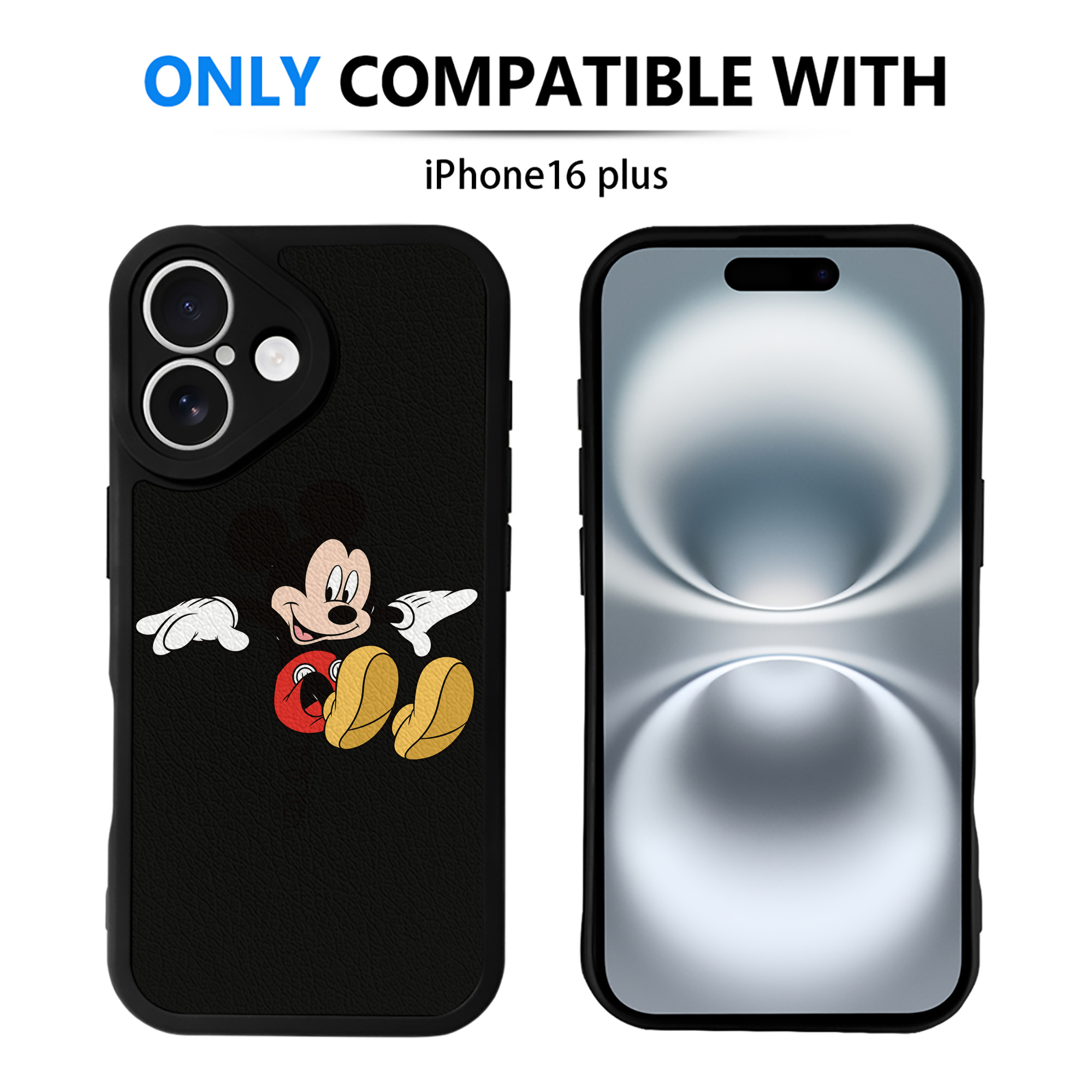 （画像用） ミッキーマウス Mickey Mouse 【iPhone 16シリーズ対応】シリコンスマホケース（レザー調） 材質：シリコン